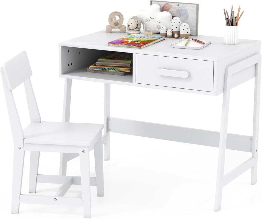 Set Tavolo e Sedia Bambini 3+ Anni, Scrivania e Sedia Legno Sicuro con Cassetto, Scrivania Ergonomica per Studio e Disegno (Nero)