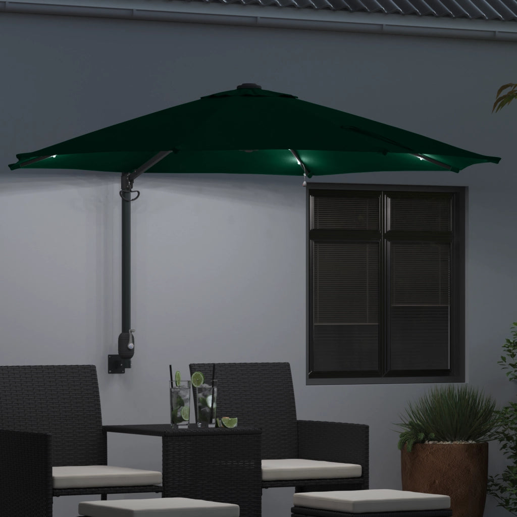 Ombrellone da Giardino Montato a Muro con LED Verde 248 cm