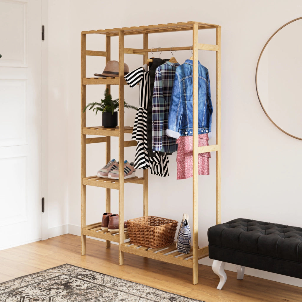 Stand Appendiabiti 'Smørum' 160 x 100 x 30 cm Organizzatore Guardaroba con Barra Porta Abiti e Ripiani Laterali