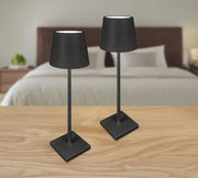 Coppia Di Lampada Da Tavolo LED Set 2 Pezzi Design Moderno Senza Fili Ricaricabile Controllo Touch Selezione Colore Intensità Dimmerabile Altezza Regolabile Con Adattatore Per Bottiglia 3000/4500/600K  2Pz-Plain-Nero