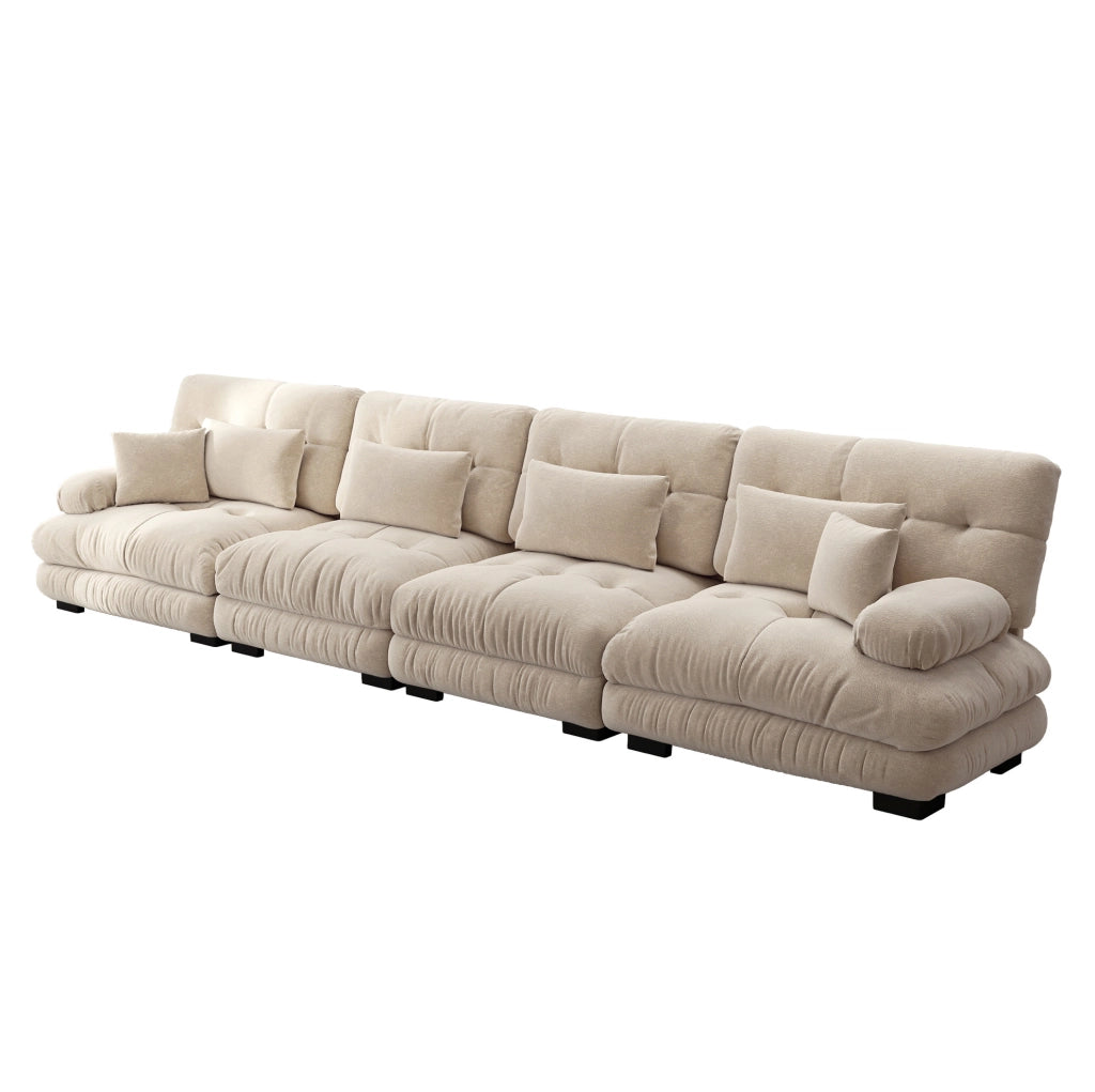 Divano modulare 4 posti 406x77x81 cm in chenille marrone chiaro, per salotto e studio –