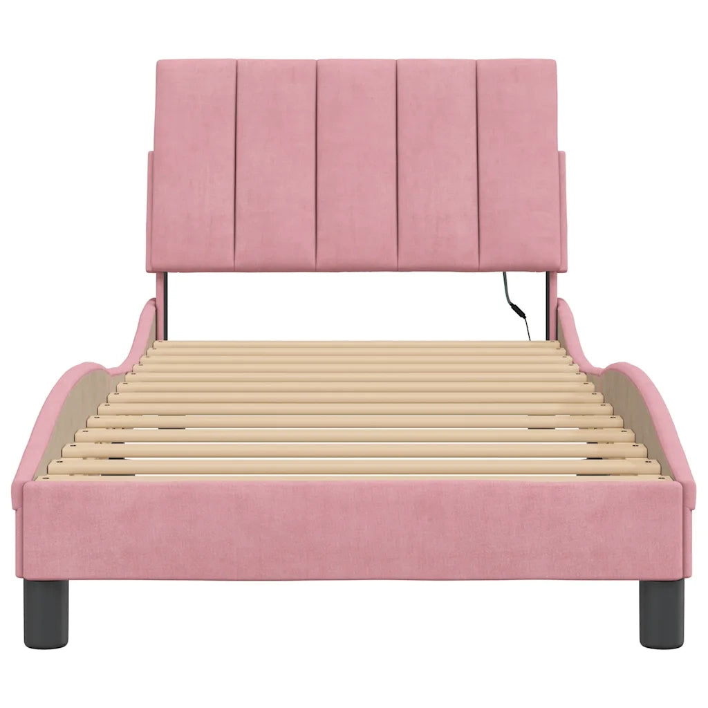 Giroletto con LED senza Materasso-Struttura Letto Hanko Rosa 90x200 cm in Velluto