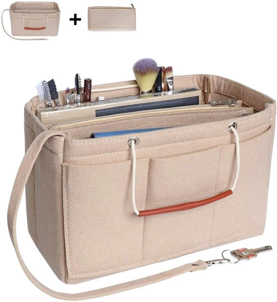 Organizzatore di Borsa in Feltro per Tasche da Mano con Supporto per Tasche da Spalla Speedy 30-40, Organizzatore per Tasche da Spalla con Maniglie e Chiave da Appendere (Largo, Beige)
