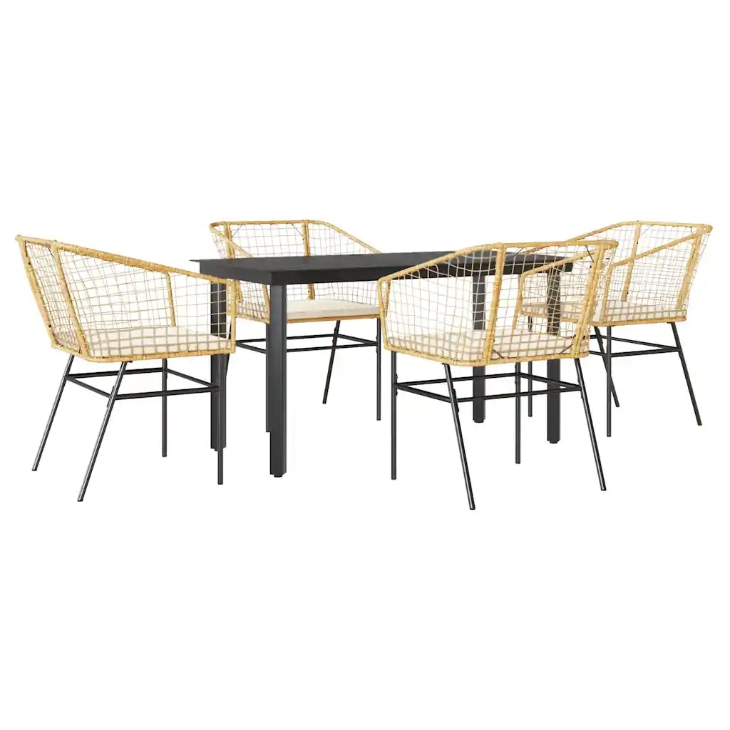 Set da Pranzo da Giardino 5pz con Cuscini Polyrattan Vetro 3334606