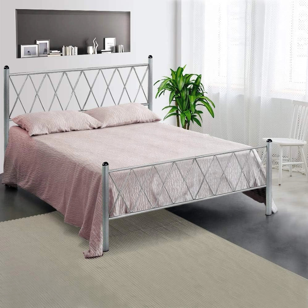 Letto in Ferro Battuto Moderno una piazza e mezza PIRAMIDE cm 120x190 Artigianale colore Grigio