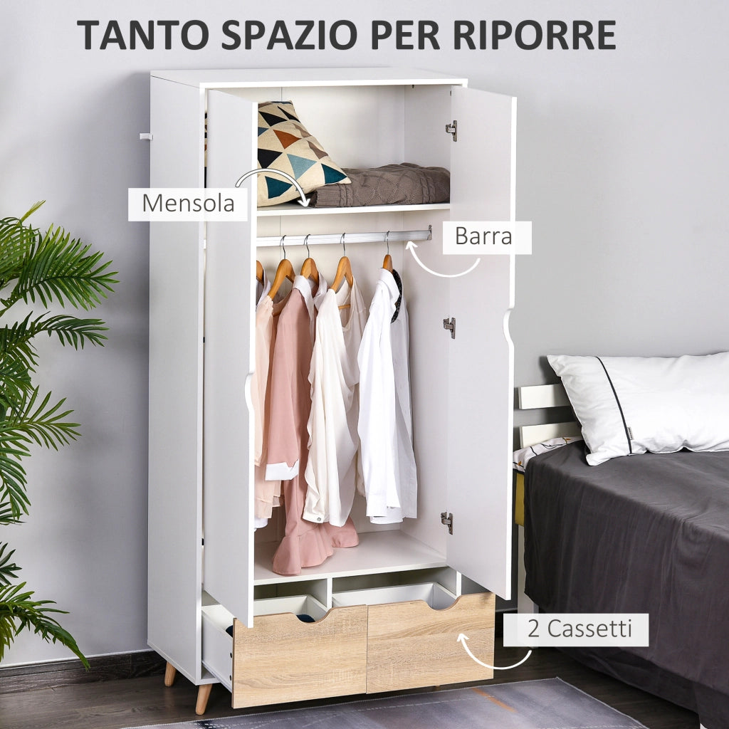 Armadio a Due Ante in Legno con Ripiani e Cassetti ¨C Zephmum ¨C Bianco 80x40x180cm