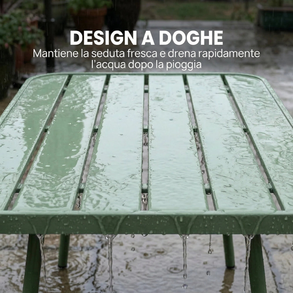 Set Giardino 4 Pezzi. Divano Esterno Metallo con Doghe. Verde