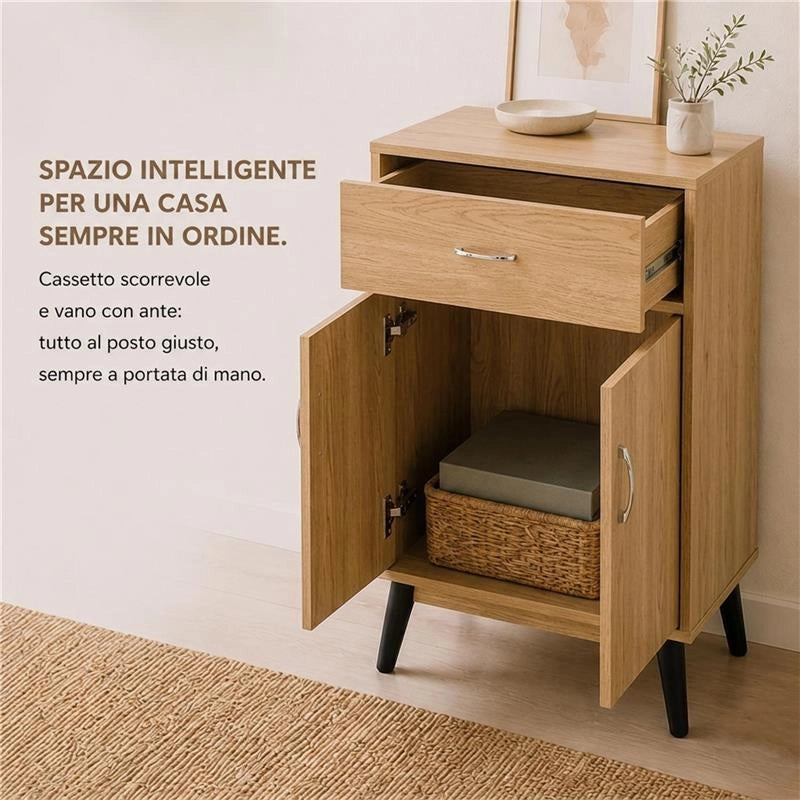 MOBILE IN MDF ROVERE CON 2 ANTE E CASSETTO MISURE: 60X40X74 CM