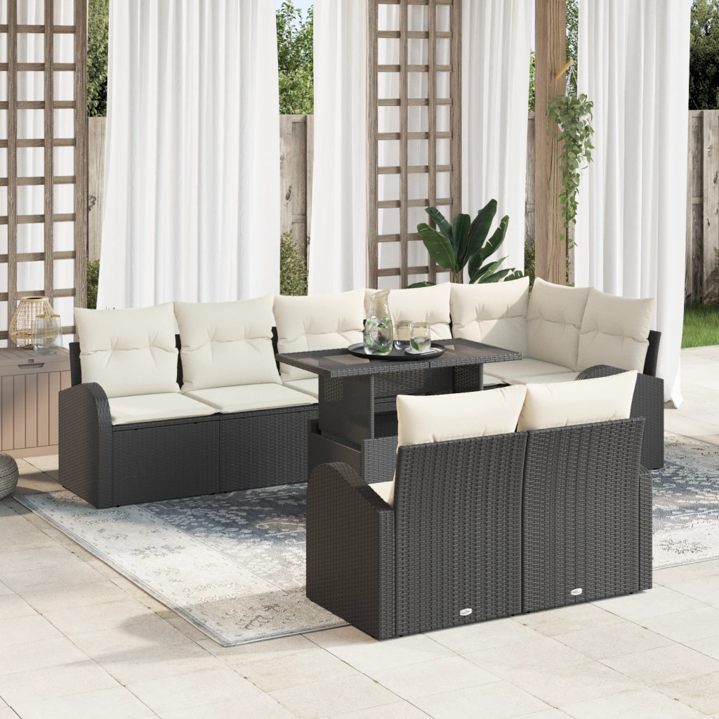Set di Divani da Giardino da 9 Pezzi con Cuscini Nero Polyrattan