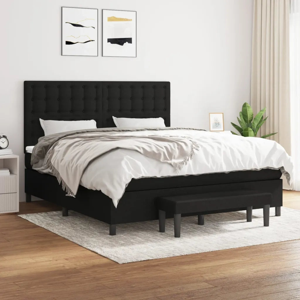 Giroletto a Molle con Materasso Nero 160x200 cm in Tessuto
