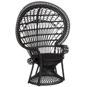 Poltrona rattan nero con cuscino elegante alla moda interni esterni boho coloniale e vintage