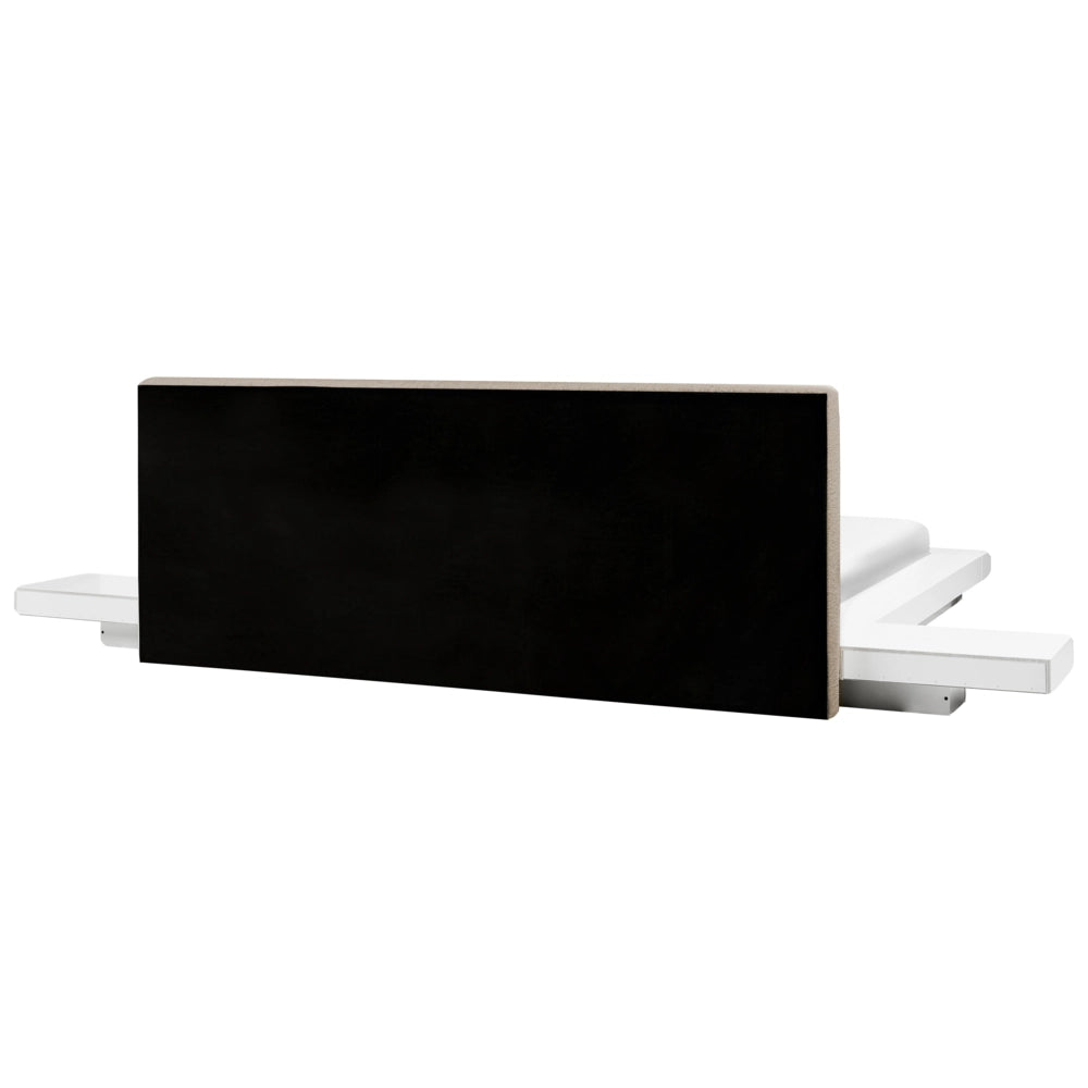 Letto matrimoniale con comodini a LED testata bouclé bianco in frassino bianco 180 x 200 cm  stile giapponese