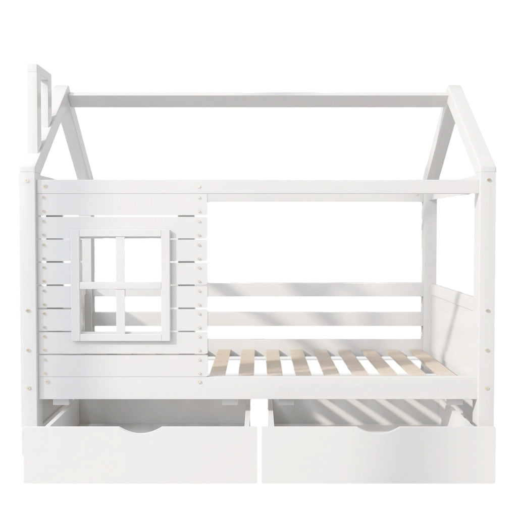 Letto a casetta per bambini 90x200 cm bianco con cassetti