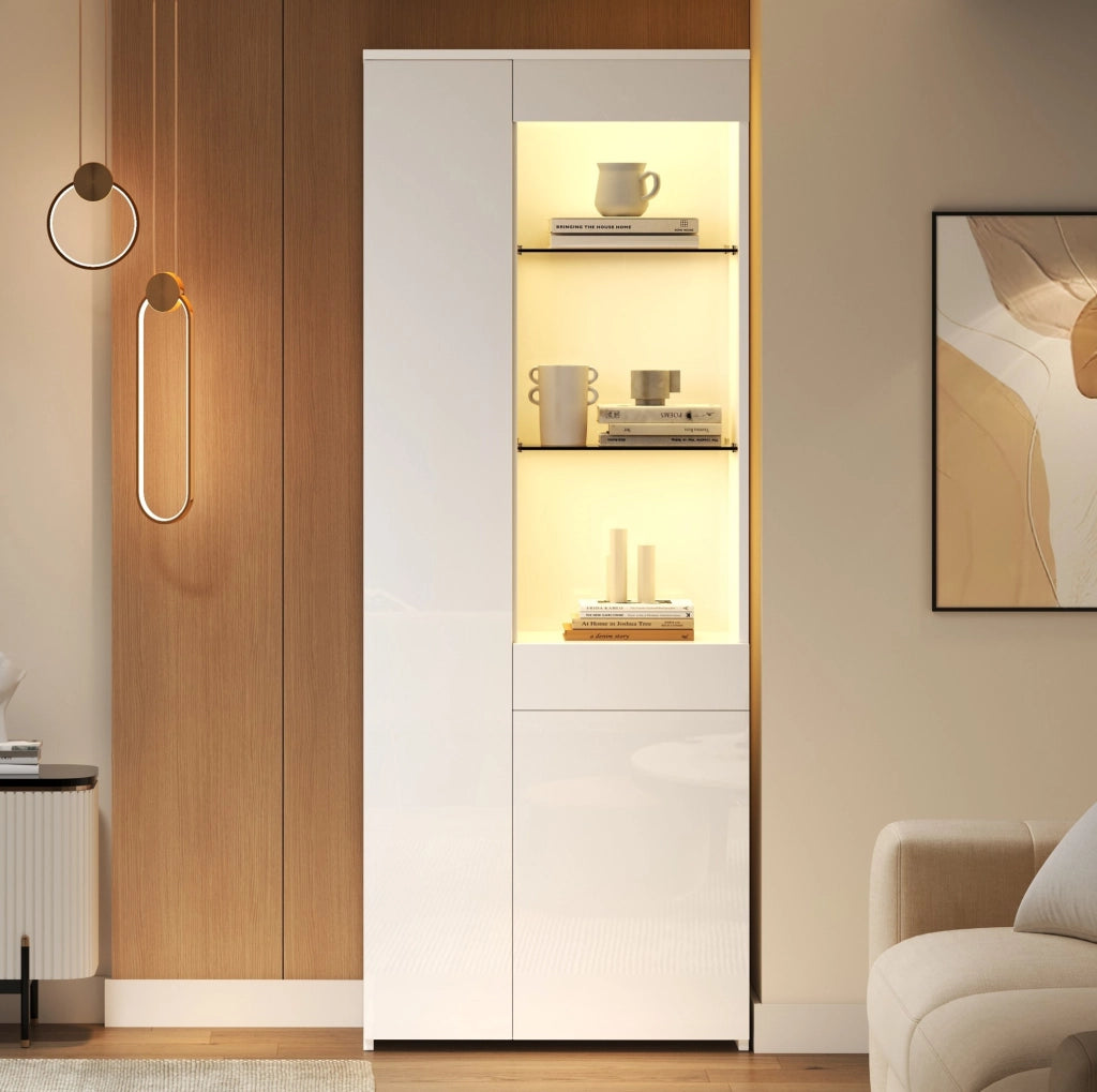Vetrina alta 70 x 35 x 180 cm con luci a LED e cassetto
