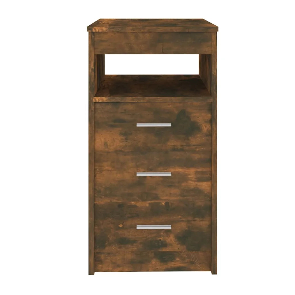 Cassettiera compatta con ripiano portaoggetti 40 x 50 x 76 cm realizzata in legno composito finitura rovere affumicato 02_0048135