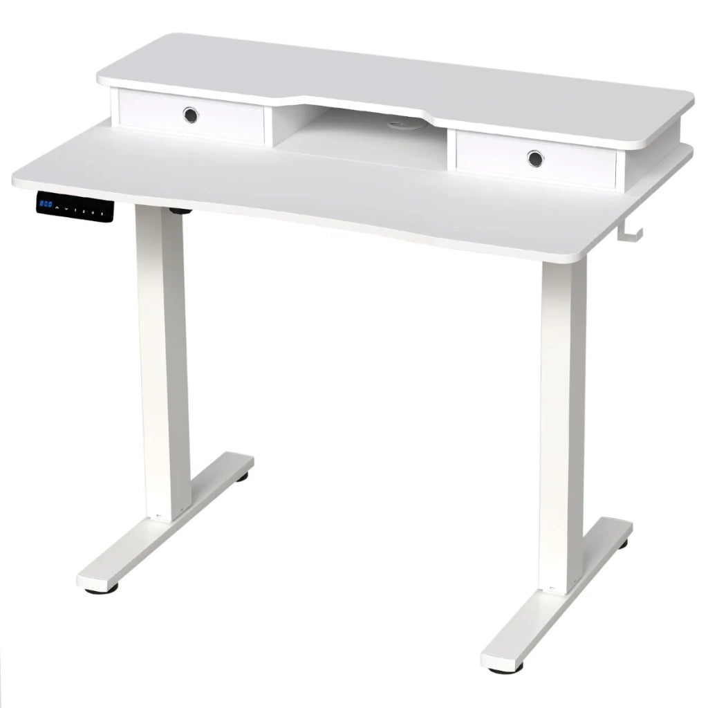 Scrivania elettrica regolabile in altezza 100 x 60 x 73-122 cm con supporto per monitor e 2 cassetti design bianco 20_0010832