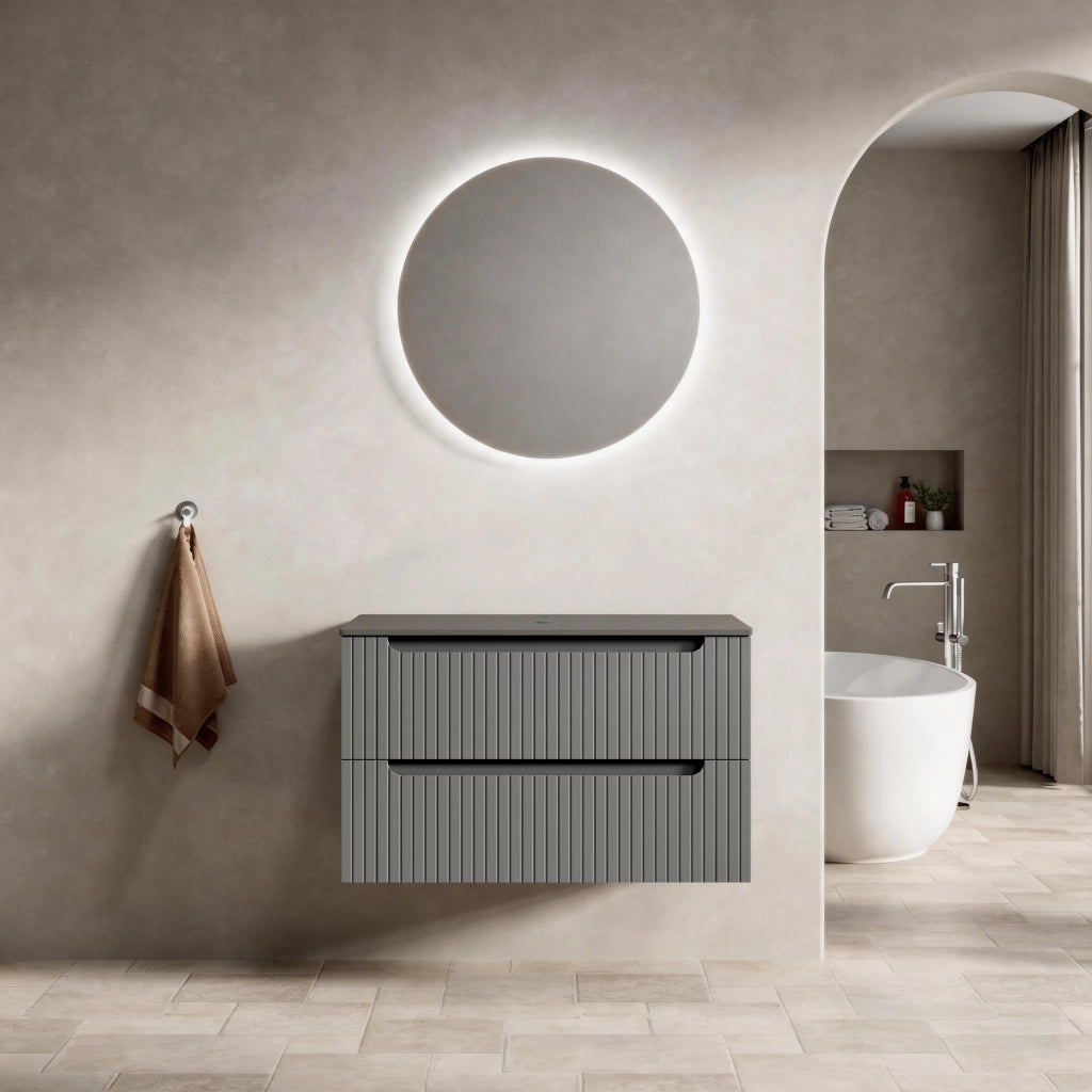 Mobile bagno sospeso con 2 cassetti e piano in pietra sinterizzata per bagno; in compensato; grigio scuro; 89×55×61 cm