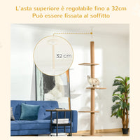 Albero Tiragraffi per Gatti 43x27x228-260 cm con Fissaggi oa Soffitto Marrone