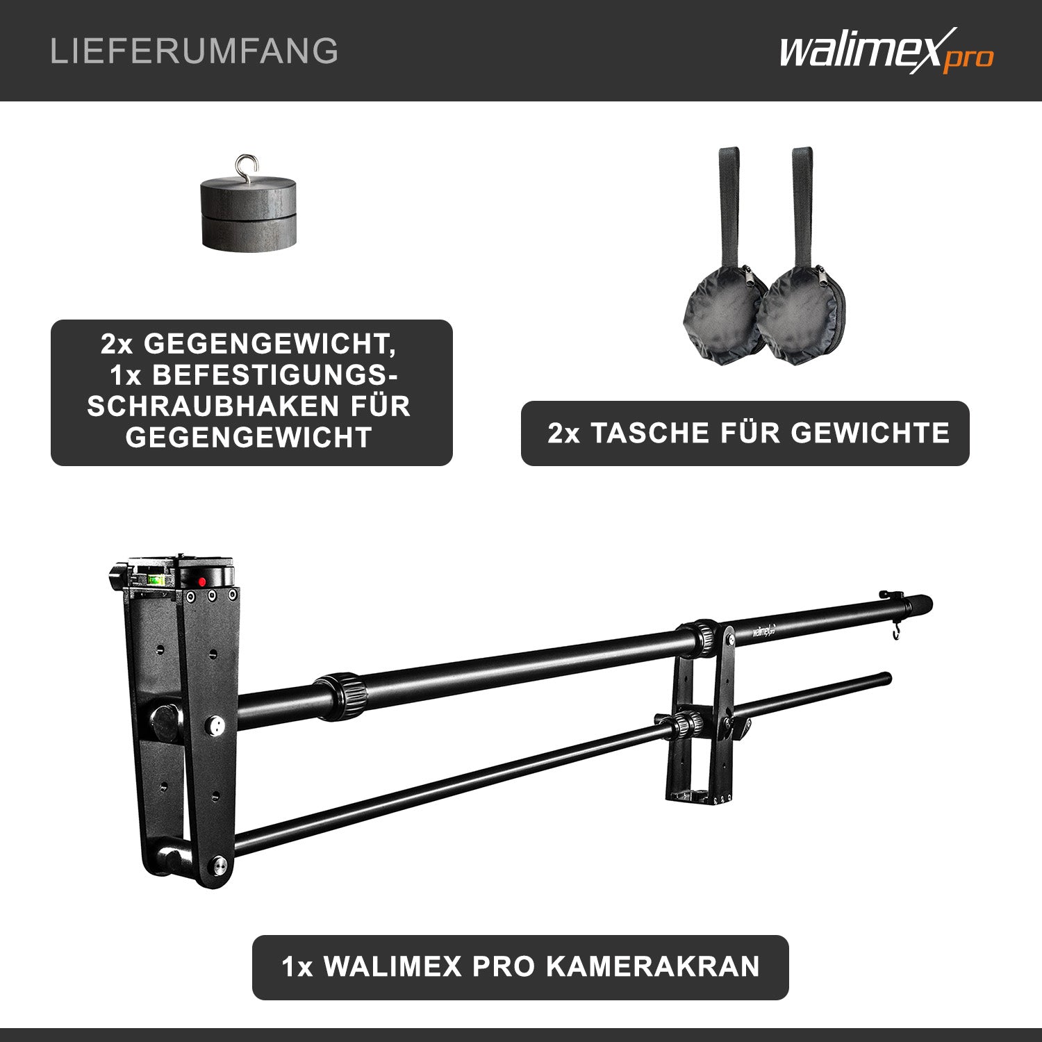 Director Pro, Jimmy Jib per telecamera, braccio per videocamera, 77x9x25cm max 3kg filettatura 1/4" 3/8", con borsa
