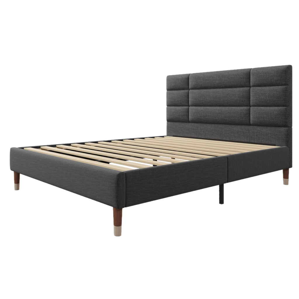 Letto matrimoniale 140x200 cm in tessuto grigio con rete a doghe e materasso 7 zone
