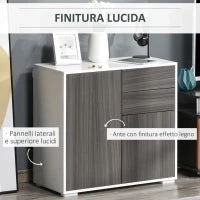 Mobiletto 2 Cassetti e 2 Ante, Apertura a Pressione, Mobile con 2 Cassetti e 2 Ante per Casa e Ufficio, 79x36x74cm, Grigio Chiaro e Bianco