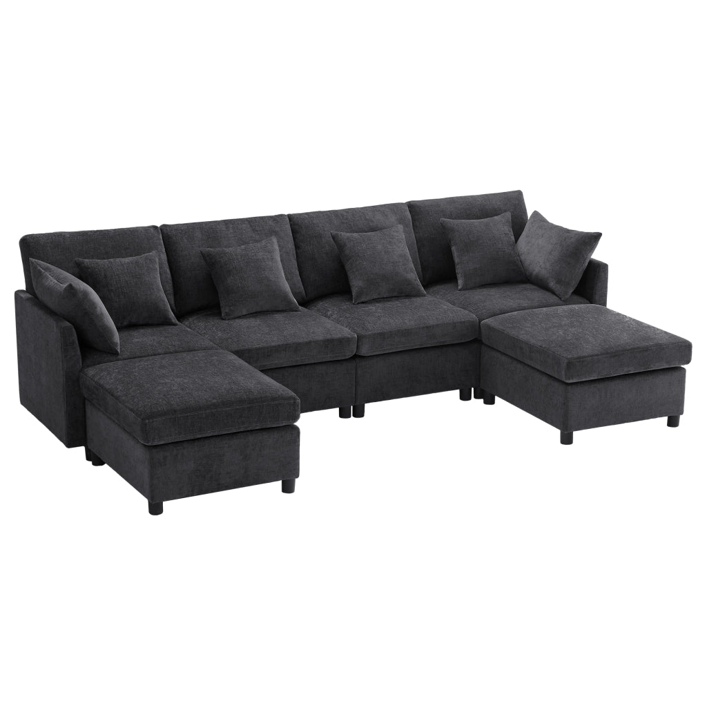 Divano modulare 278x161x81 cm trasformabile in U e L in ciniglia grigio