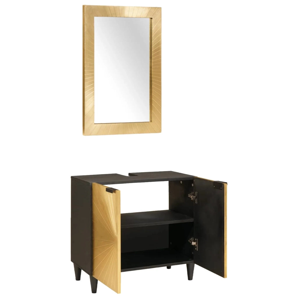 Set di Armadi da Bagno 2 pz Nero e Ottone 62 x 33 x 58 cm 3310024