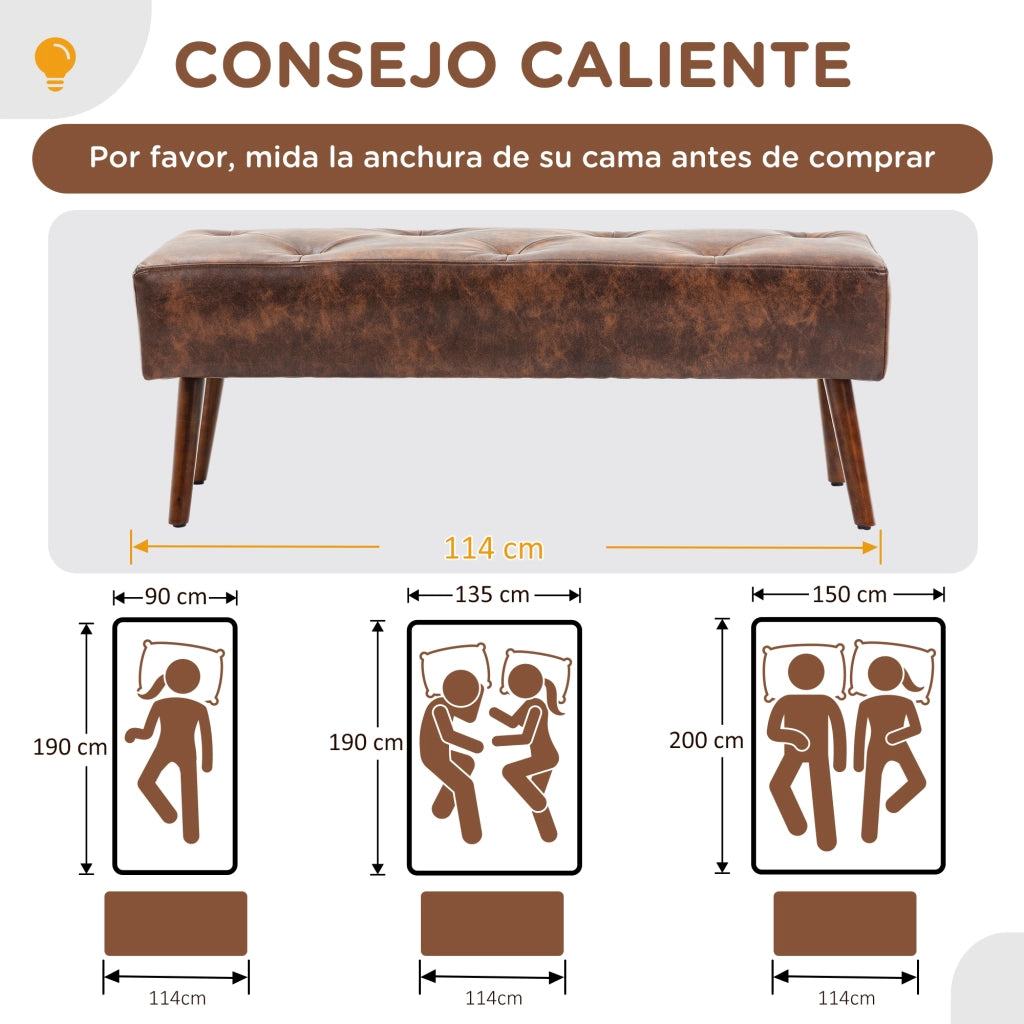 Piedi letto pouf con cuscino ¨C zephmum ¨C marrone legno 114x38x42 cm