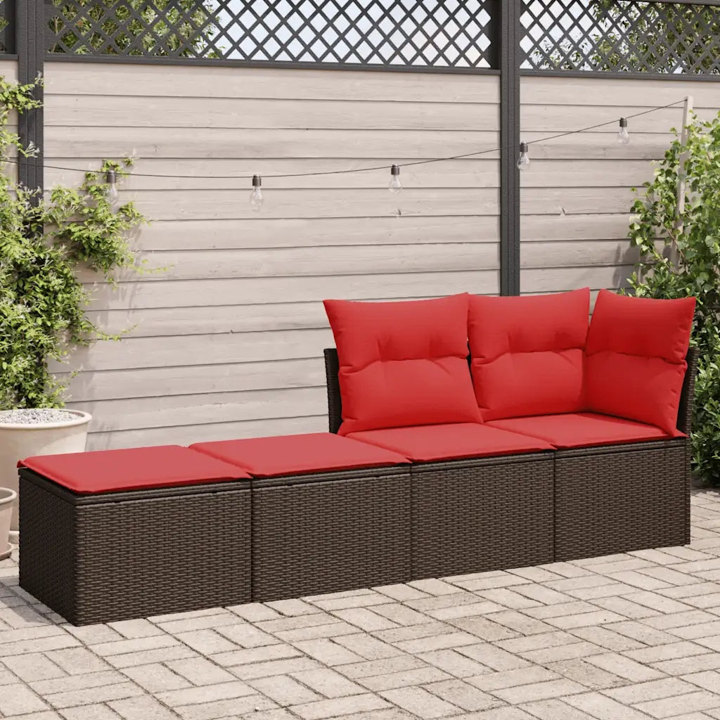 Set Divano Giardino 4 pz | Set Salotto da Giardino con Cuscini Marrone Polyrattan Acacia