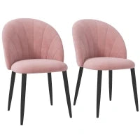 Set 2 Sedie da Pranzo Imbottite Stile Nordico in Metallo e Velluto, 52x54x79cm, Rosa