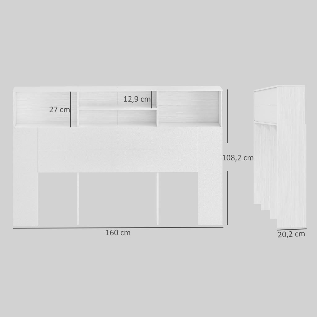 Testiera con cassetti e contenitore ¨C zephmum ¨C bianco 160x20.2x108.2 cm