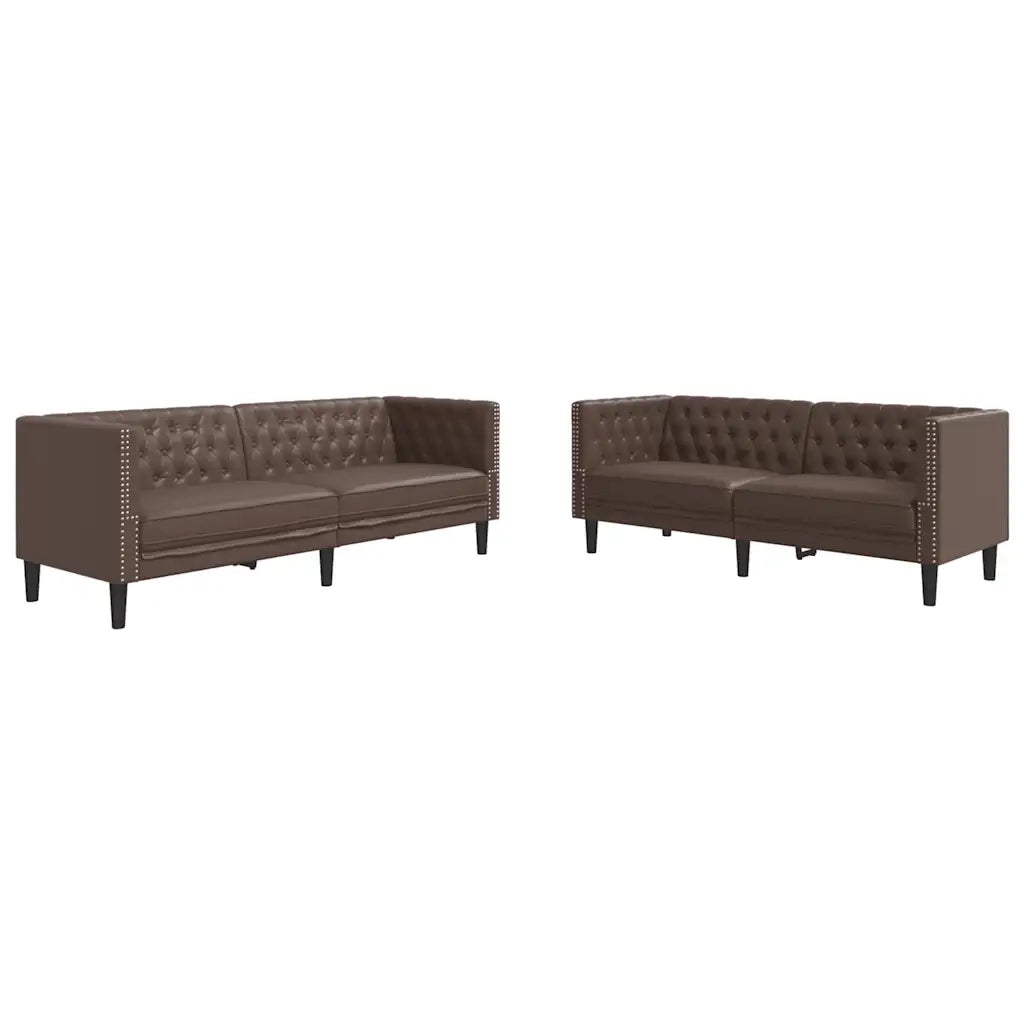 vidaXL Set Divani Chesterfield 2pz Marrone in Similpelle