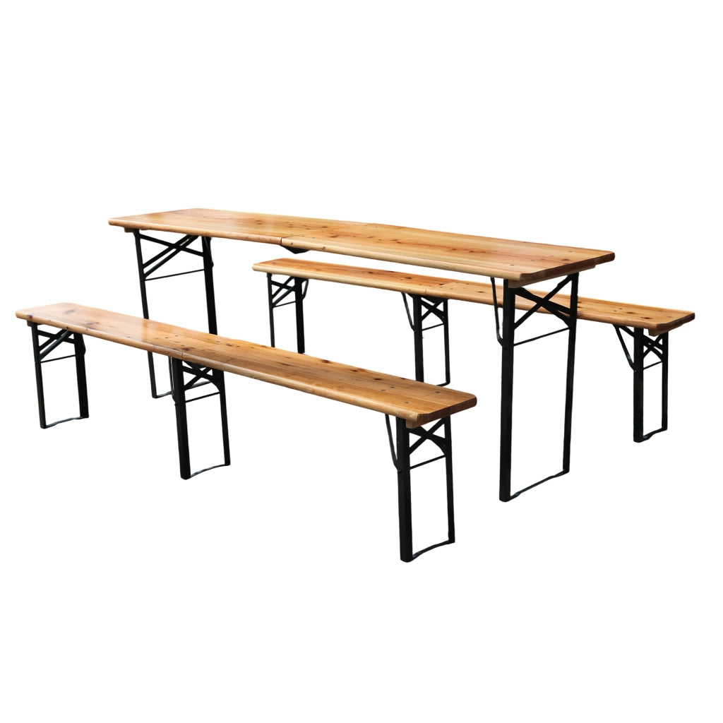 Set Tavolo e Panche Pieghevoli da Giardino ¨C MINIMAL ¨C Pino Massello 220 cm, 3 Pezzi