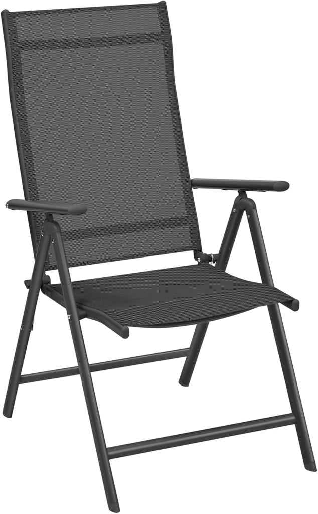 SONGMICS Sedie da Giardino, Set di 4 Sedie Pieghevoli, per Esterno, con Struttura in Metallo, Schienale Regolabile in 8 Posizioni, Capacità di Carico fino a 150 kg, Grigio GCB30GY