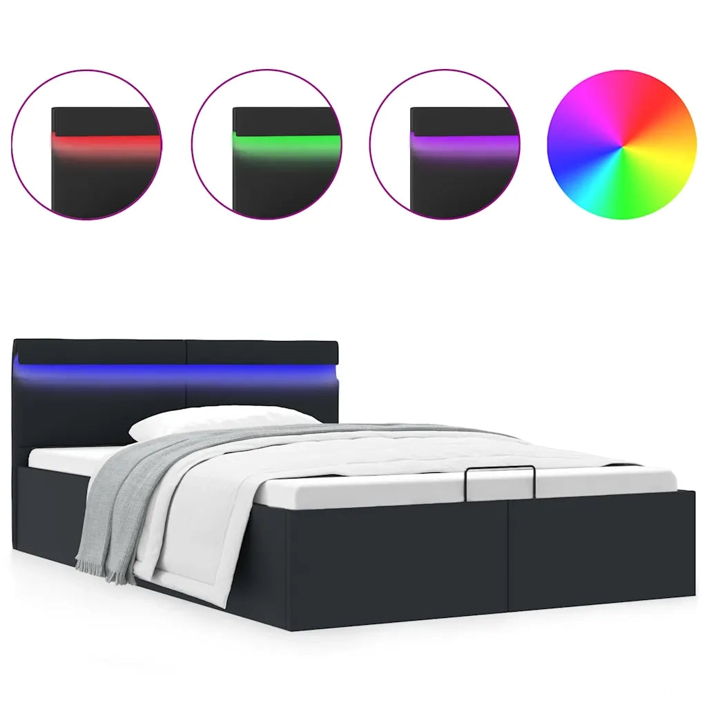 Giroletto Contenitore Idraulico LED Nero Similpelle 140x200 cm 285543