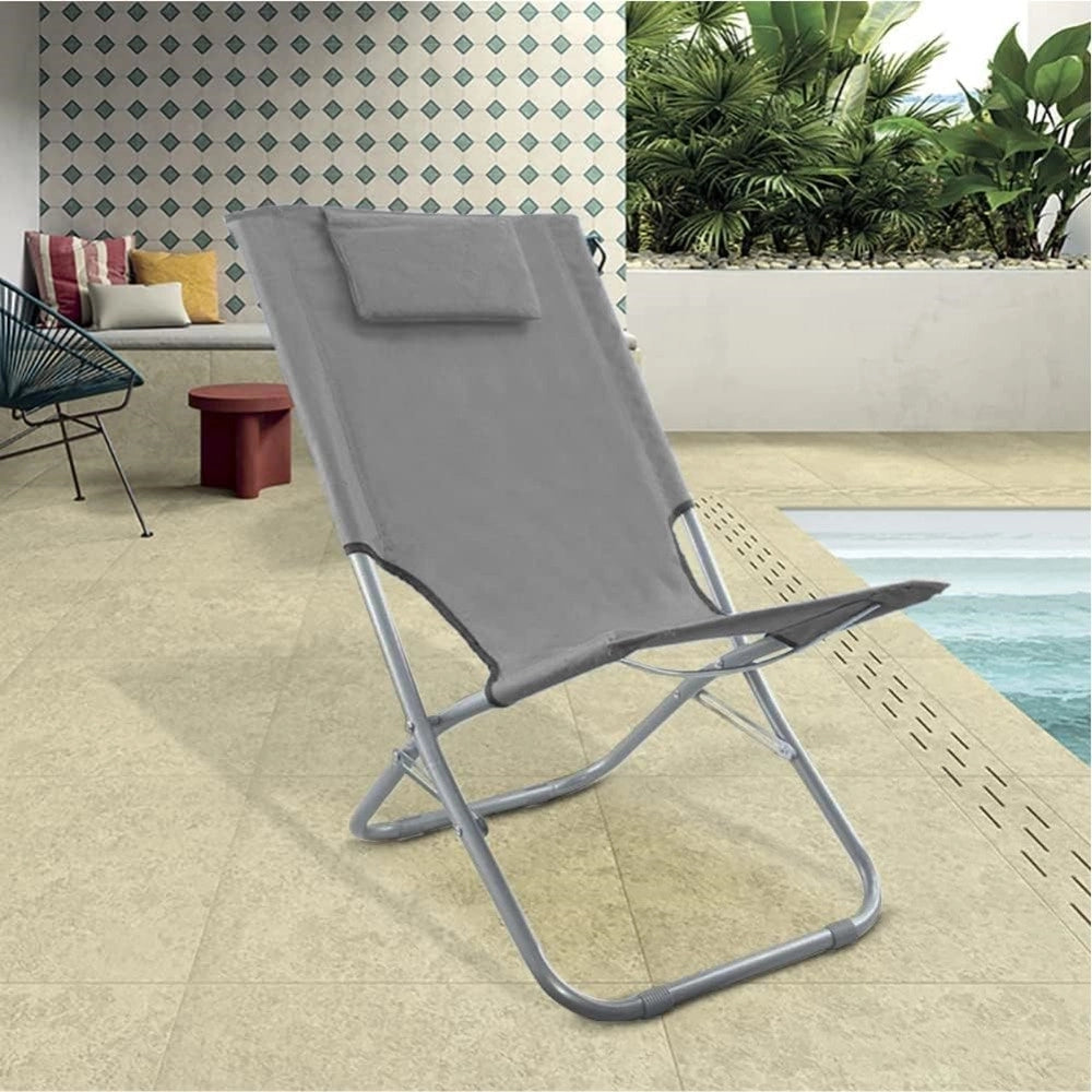 Trade Shop - Spiaggina Con Cuscino Per Testiera Grigio 57x47x95 Cm Pieghevole Portatile 281017 -