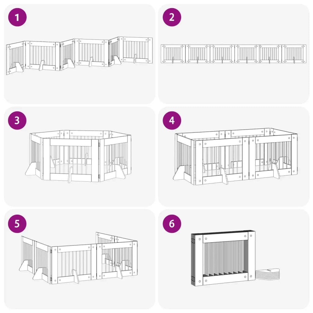 Cancello per cani pieghevole con supporti 6 pcs Legno antico 892143