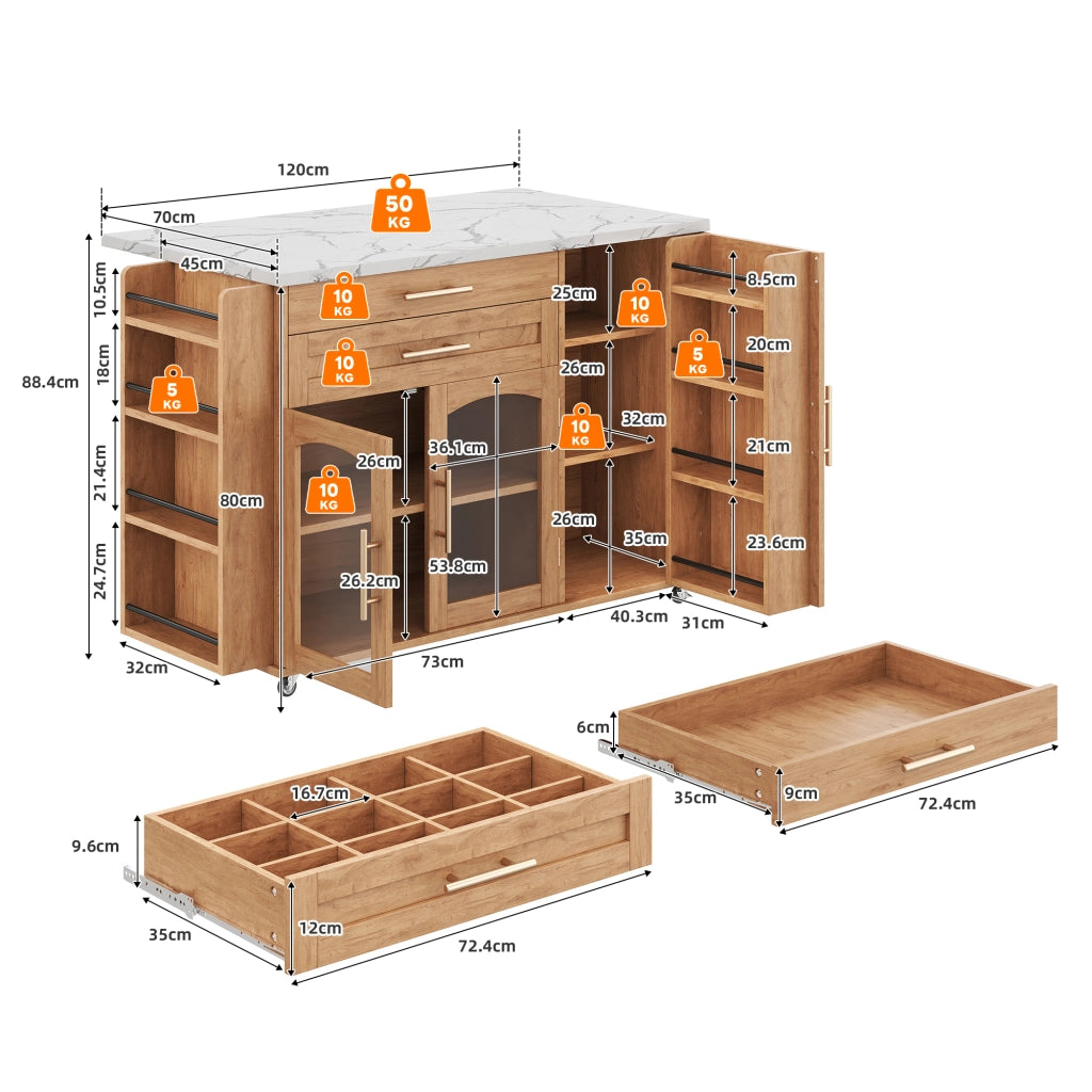 Credenza da cucina con 2 ante; 2 cassetti e piano ribaltabile in MDF naturale