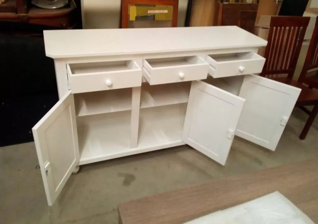 Madia credenza arte povera 3 ante legno bianco150x43x98 (1506) - Mobili 2G