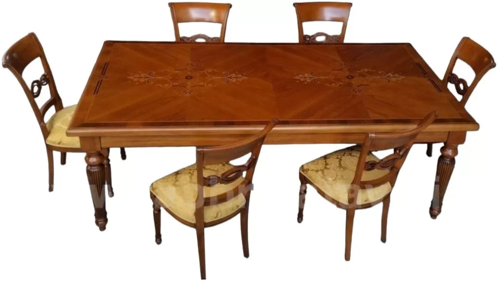 Tavolo fisso classico rettangolare legno intarsio bassano 240x128x78 - Mobili 2G