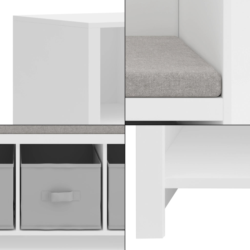 Scaffale per Cameretta Høylandet con Panca Scomparti e Scatole 76 x 112 x 40 cm - Bianco / Grigio [en.casa]