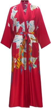 Kimono Badjas Donna Lunga 4XL Grandi Taglie Camicia Satinata Leggera Kimono Giapponese Yukata Pagoda Rosso