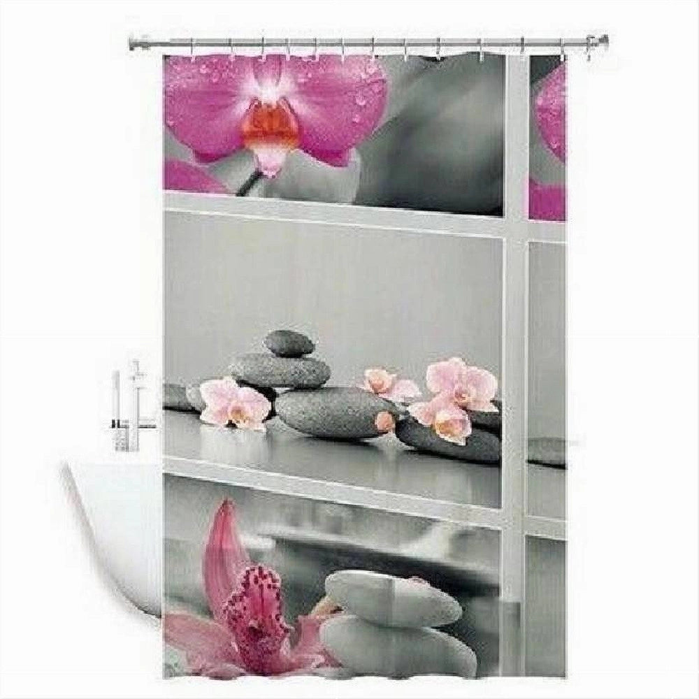 Trade Shop - Tenda Doccia Antimuffa Impermeabile 180x180cm Con Anelli Bagno Fiori Sassi 59532 -