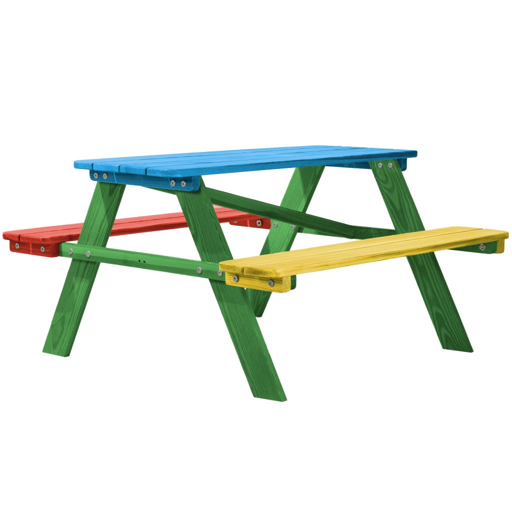 Panchina da giardino KADAX, panchina in legno per bambini con tavolino per il giardino