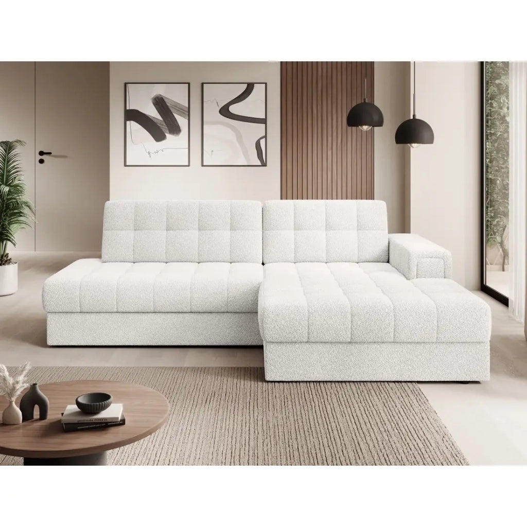 Divano angolare convertibile CUBITO bianco 240 cm con vano contenitore angolo destro