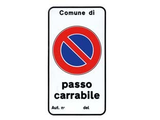 CARTELLO PASSO CARRABILE AUTIZZAZIONE N.  cm.25x45h.