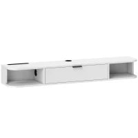 Mobile TV sospeso, per televisori fino a 127 cm, cassetto ribaltabile, 2 ripiani 120x24x16cm, Bianco