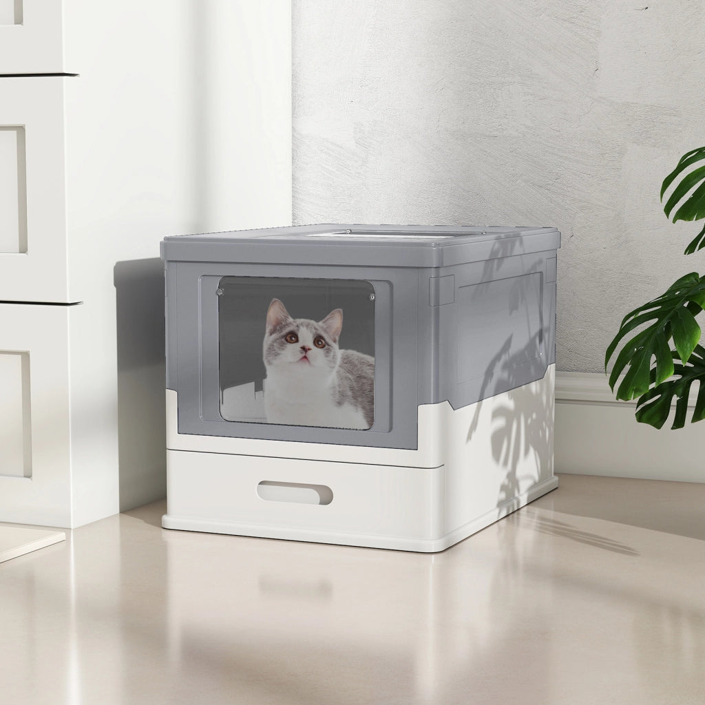 Lettiera per gatti pieghevole completamente chiusa  -Toilette per gatti vaschetta cassetto per gatti piccoli medi sotto 10 kg Grigio