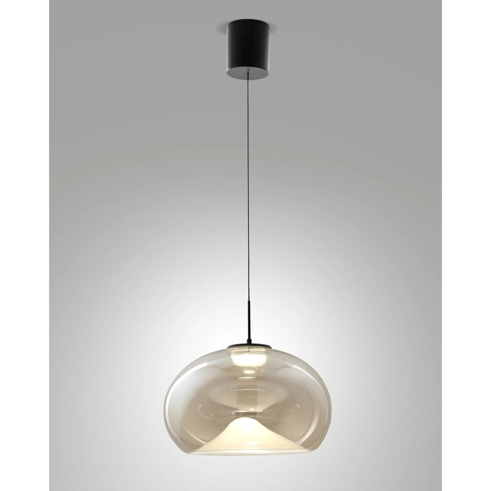 Brena - Lampada a sospensione singola cognac di Fabas Luce - Led 14W dimmerabile - Lampada da soffitto - Diametro 33cm