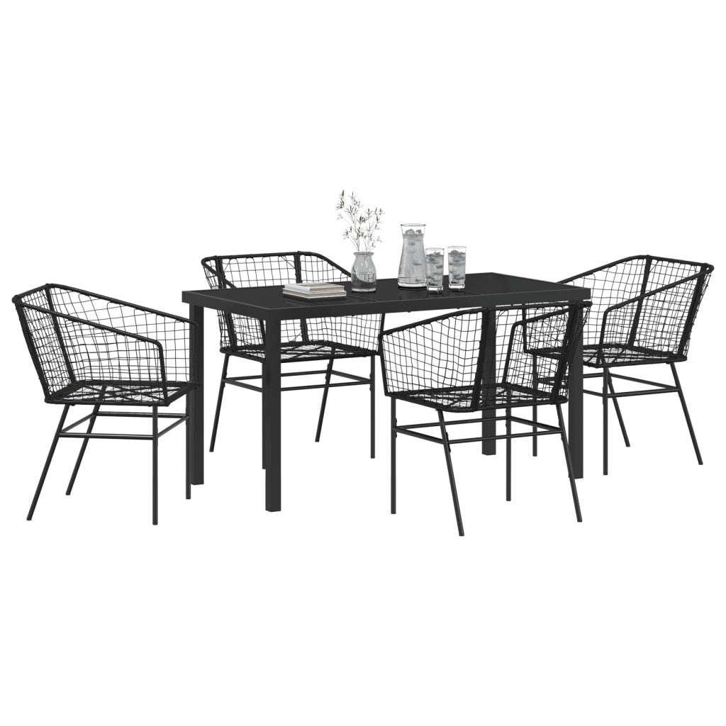 Set da pranzo da giardino 5 pezzi in polyrattan nero